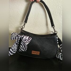 Wrangler Black Shoulder Bag with Zebra-Print Bow